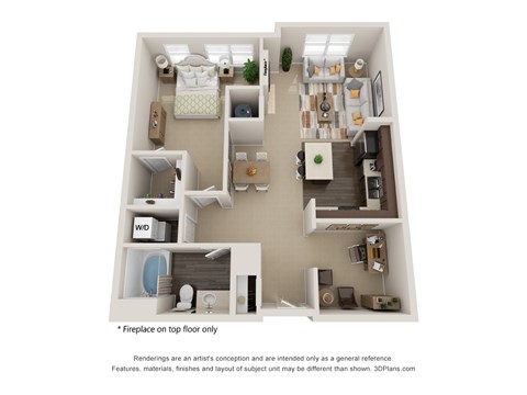 Floor plan for 1 bed, 1 bath, 968 sqft